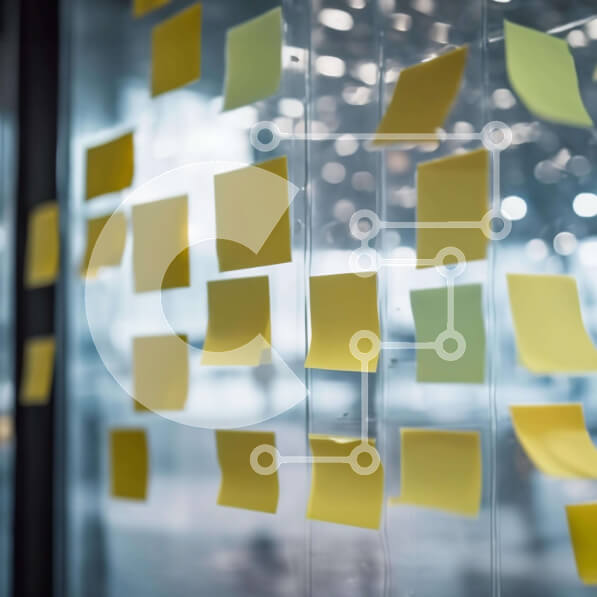 Intra Συλλεκτικό Ξύλινο Παζλ Plywood  4mm - Κίτρινες σημειώσεις Post-It στον χώρο εργασίας του Office Σε Ξύλινο Κουτί - Διαστάσεις Puzzle: 10x10 cm – 25 κομμάτια