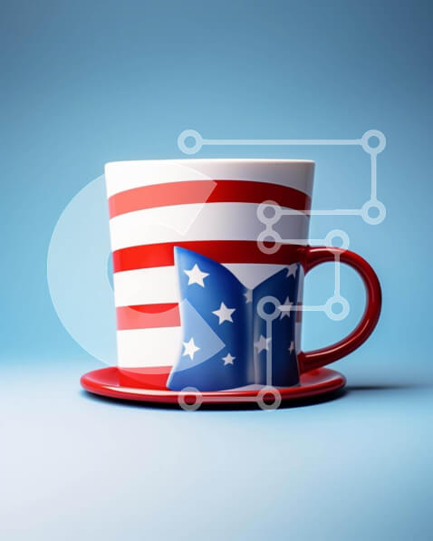 Intra Συλλεκτικό Ξύλινο Παζλ Plywood  4mm - American Flag Coffee Cup για τον εορτασμό της 4ης Ιουλίου Σε Ξύλινο Κουτί - Διαστάσεις: 10x10 cm – 25 κομμάτια