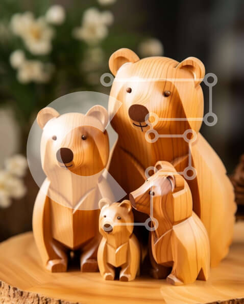 Σετ των 2 Intra Συλλεκτικό Ξύλινο Παζλ Plywood  4mm - Οικογένεια ξύλινων ειδωλίων αρκούδας Σε Ξύλινο Κουτί - Διαστάσεις: 10x10 cm – 25 κομμάτια