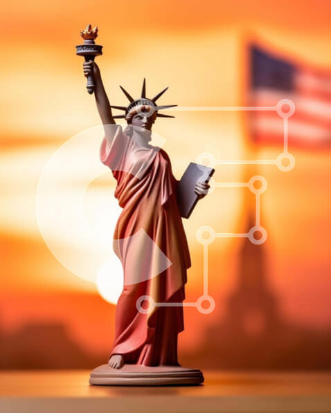 Intra Συλλεκτικό Ξύλινο Παζλ Plywood  4mm - Άγαλμα της ελευθερίας με την αμερικανική σημαία στο ηλιοβασίλεμα Σε Ξύλινο Κουτί - Διαστάσεις Puzzle: 10x10 cm – 25 κομμάτια