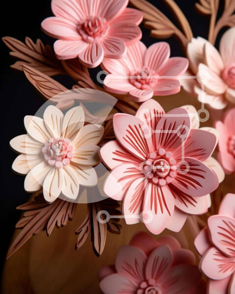 Intra Συλλεκτικό Ξύλινο Παζλ Plywood  4mm - Μπουκέτο με ροζ και καφέ λουλούδια Σε Ξύλινο Κουτί - Διαστάσεις: 10x10 cm – 25 κομμάτια