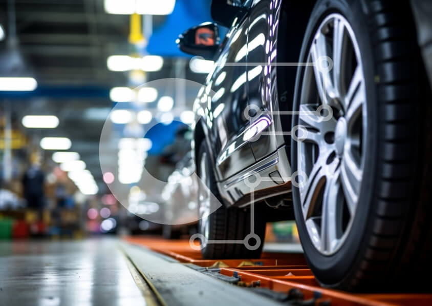 Intra Συλλεκτικό Ξύλινο Παζλ Plywood  4mm - Γραμμή συναρμολόγησης αυτοκινήτων με αυτοκίνητα σε ιμάντα μεταφοράς Σε Ξύλινο Κουτί - Διαστάσεις Puzzle: 10x10 cm – 25 κομμάτια