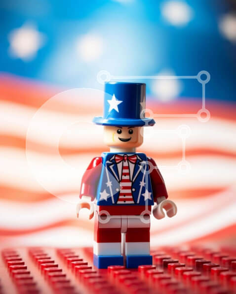 Intra Συλλεκτικό Ξύλινο Παζλ Plywood  4mm - Πατριωτική φιγούρα Lego με καπέλο αμερικανικής σημαίας Σε Ξύλινο Κουτί - Διαστάσεις: 10x10 cm – 25 κομμάτια