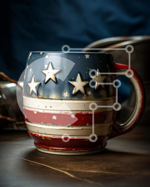 Intra Συλλεκτικό Ξύλινο Παζλ Plywood  4mm - Κόκκινη, λευκή και μπλε κούπα καφέ σε ξύλινο τραπέζι Σε Ξύλινο Κουτί - Διαστάσεις: 10x10 cm – 25 κομμάτια