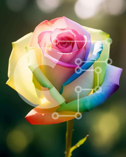 Intra Συλλεκτικό Ξύλινο Παζλ Plywood  4mm - Τριαντάφυλλο στο χρώμα του ουράνιου τόξου με πράσινα φύλλα Σε Ξύλινο Κουτί - Διαστάσεις: 10x10 cm – 25 κομμάτια