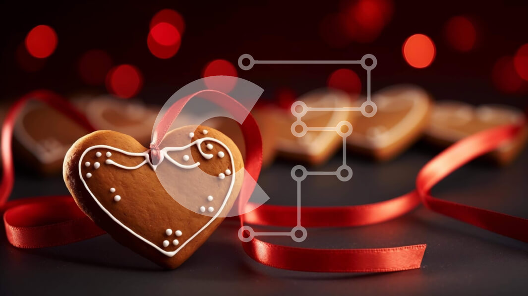 Intra Συλλεκτικό Ξύλινο Παζλ Plywood  4mm - Μπισκότα μελόψωμο σε σχήμα καρδιάς με κόκκινες κορδέλες Σε Ξύλινο Κουτί - Διαστάσεις Puzzle: 10x10 cm – 25 κομμάτια