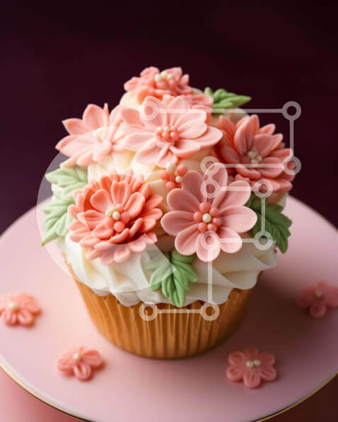 Σετ των 2 Intra Συλλεκτικό Ξύλινο Παζλ Plywood  4mm - Λαχταριστό cupcake με ροζ και λευκά λουλούδια Σε Ξύλινο Κουτί - Διαστάσεις: 10x10 cm – 25 κομμάτια