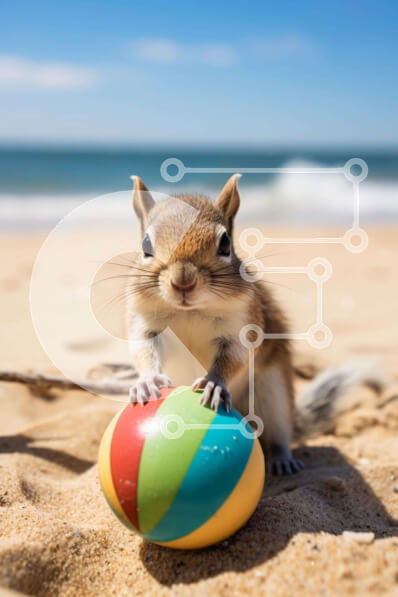 Σετ των 2 Intra Συλλεκτικό Ξύλινο Παζλ Plywood  4mm - Παιχνιδιάρικος σκίουρος στην παραλία με μπάλα με θέμα το Πάσχα Σε Ξύλινο Κουτί - Διαστάσεις: 10x10 cm – 25 κομμάτια