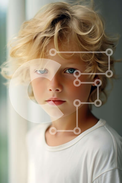 Intra Συλλεκτικό Ξύλινο Παζλ Plywood  4mm - Νεαρό αγόρι με ξανθά μαλλιά και μπλε μάτια μπροστά από το παράθυρο Σε Ξύλινο Κουτί - Διαστάσεις Puzzle: 10x10 cm – 25 κομμάτια