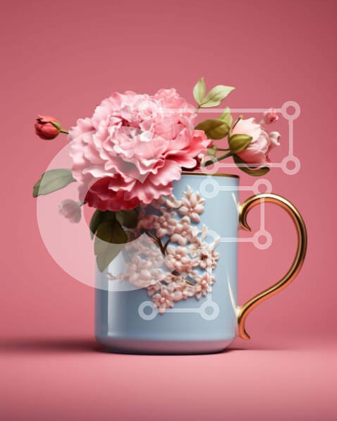 Intra Συλλεκτικό Ξύλινο Παζλ Plywood  4mm - Μπλε κούπα καφέ με ροζ λουλούδια Σε Ξύλινο Κουτί - Διαστάσεις: 10x10 cm – 25 κομμάτια