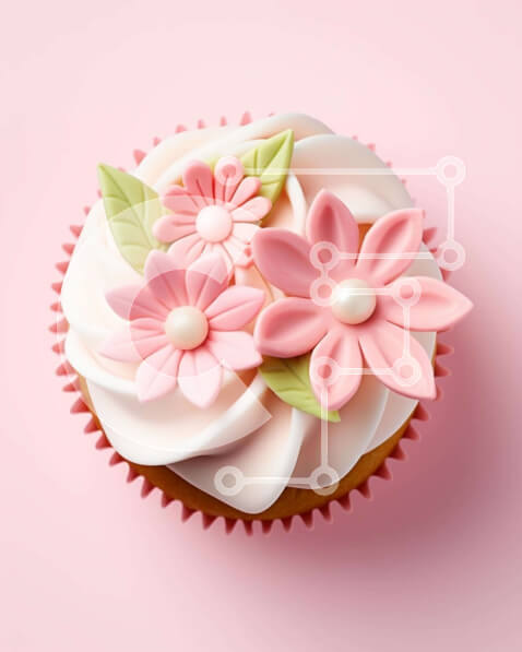 Σετ των 2 Intra Συλλεκτικό Ξύλινο Παζλ Plywood  4mm - Εκλεκτό Cupcake με ροζ λουλούδια και πράσινα φύλλα Σε Ξύλινο Κουτί - Διαστάσεις: 10x10 cm – 25 κομμάτια