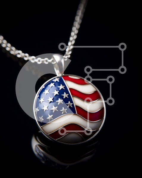 Intra Συλλεκτικό Ξύλινο Παζλ Plywood  4mm - Μενταγιόν αμερικανικής σημαίας σε ασημένια αλυσίδα Σε Ξύλινο Κουτί - Διαστάσεις: 10x10 cm – 25 κομμάτια