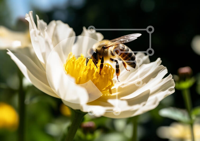 Intra Συλλεκτικό Ξύλινο Παζλ Plywood  4mm - Μέλισσα στο άσπρο λουλούδι Σε Ξύλινο Κουτί - Διαστάσεις: 10x10 cm – 25 κομμάτια