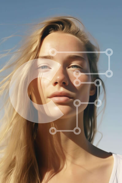 Intra Συλλεκτικό Ξύλινο Παζλ Plywood  4mm - Γυναίκα με μακριά ξανθά μαλλιά που κοιτάζει ψηλά στο Blue Sky Σε Ξύλινο Κουτί - Διαστάσεις Puzzle: 10x10 cm – 25 κομμάτια