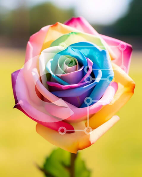 Intra Συλλεκτικό Ξύλινο Παζλ Plywood  4mm - Ζωντανό τριαντάφυλλο σε χρώμα ουράνιου τόξου σε πράσινο γρασίδι Σε Ξύλινο Κουτί - Διαστάσεις: 10x10 cm – 25 κομμάτια