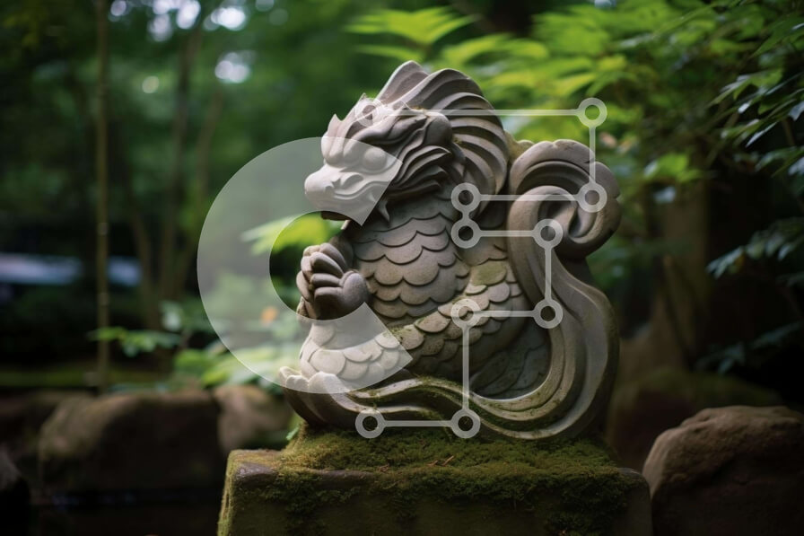 Intra Συλλεκτικό Ξύλινο Παζλ Plywood  4mm - Άγαλμα δράκου εμπνευσμένο από την Ασία στον κήπο Σε Ξύλινο Κουτί - Διαστάσεις: 10x10 cm – 25 κομμάτια