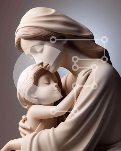 Intra Συλλεκτικό Ξύλινο Παζλ Plywood  4mm - Γλυπτική Μητέρας και Παιδιού σε Υλικό Πολυρείνης Σε Ξύλινο Κουτί - Διαστάσεις Puzzle: 10x10 cm – 25 κομμάτια