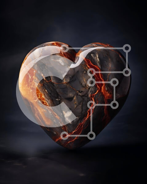 Intra Συλλεκτικό Ξύλινο Παζλ Plywood  4mm - Μαρμάρινο γλυπτό σε σχήμα καρδιάς με κόκκινες και πορτοκαλί φλόγες Σε Ξύλινο Κουτί - Διαστάσεις Puzzle: 10x10 cm – 25 κομμάτια