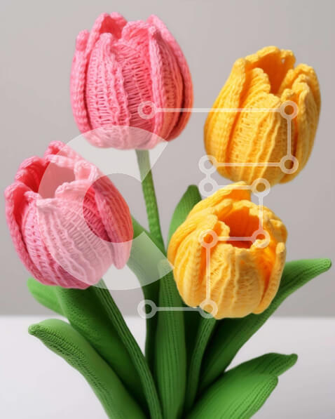 Intra Συλλεκτικό Ξύλινο Παζλ Plywood  4mm - Τουλίπες με κροσέ σε πράσινο βάζο Σε Ξύλινο Κουτί - Διαστάσεις: 10x10 cm – 25 κομμάτια