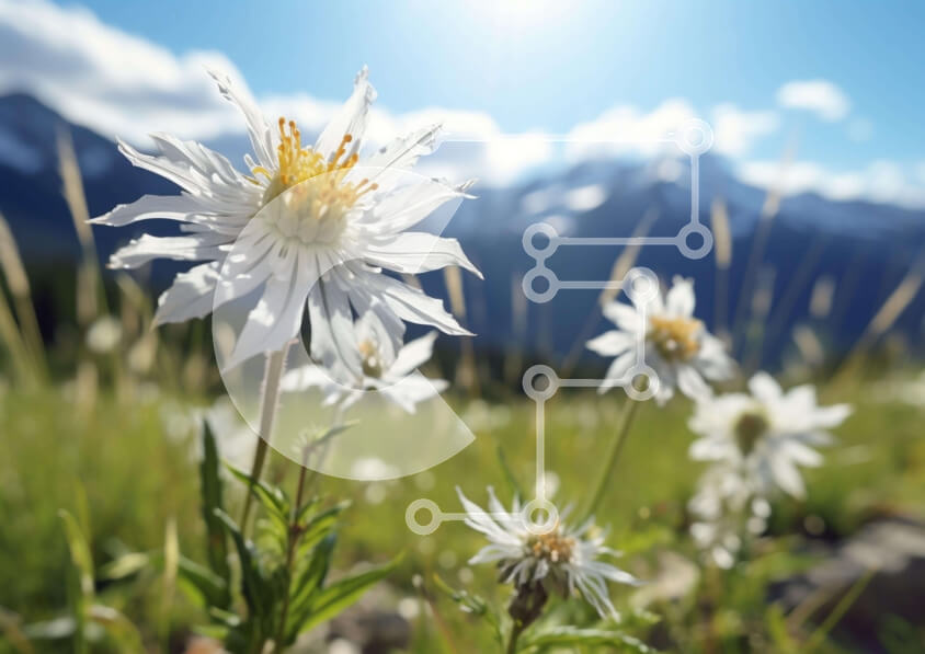 Intra Συλλεκτικό Ξύλινο Παζλ Plywood  4mm - Λευκά λουλούδια στο λιβάδι με τα βουνά Σε Ξύλινο Κουτί - Διαστάσεις: 10x10 cm – 25 κομμάτια