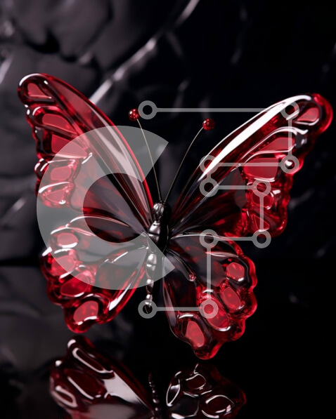 Intra Συλλεκτικό Ξύλινο Παζλ Plywood  4mm - Κόκκινο γυάλινο γλυπτό πεταλούδας Σε Ξύλινο Κουτί - Διαστάσεις Puzzle: 10x10 cm – 25 κομμάτια