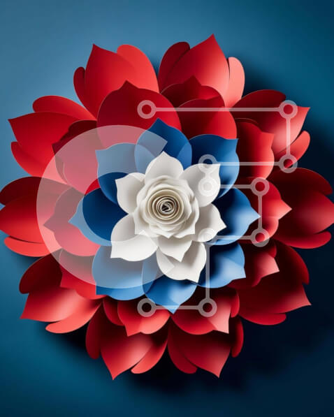 Intra Συλλεκτικό Ξύλινο Παζλ Plywood  4mm - Κόκκινο, λευκό και μπλε λουλούδι από χαρτί σε σχήμα αμερικανικής σημαίας Σε Ξύλινο Κουτί - Διαστάσεις Puzzle: 10x10 cm – 25 κομμάτια