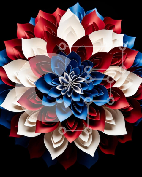 Intra Συλλεκτικό Ξύλινο Παζλ Plywood  4mm - Κόκκινο, λευκό και μπλε λουλούδι από χαρτί σε μαύρο φόντο Σε Ξύλινο Κουτί - Διαστάσεις: 10x10 cm – 25 κομμάτια