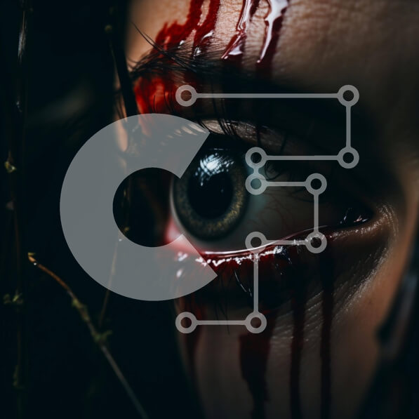 Intra Συλλεκτικό Ξύλινο Παζλ Plywood  4mm - Γυναικείο μάτι καλυμμένο με αίμα και κόκκινη μπογιά Σε Ξύλινο Κουτί - Διαστάσεις Puzzle: 10x10 cm – 25 κομμάτια