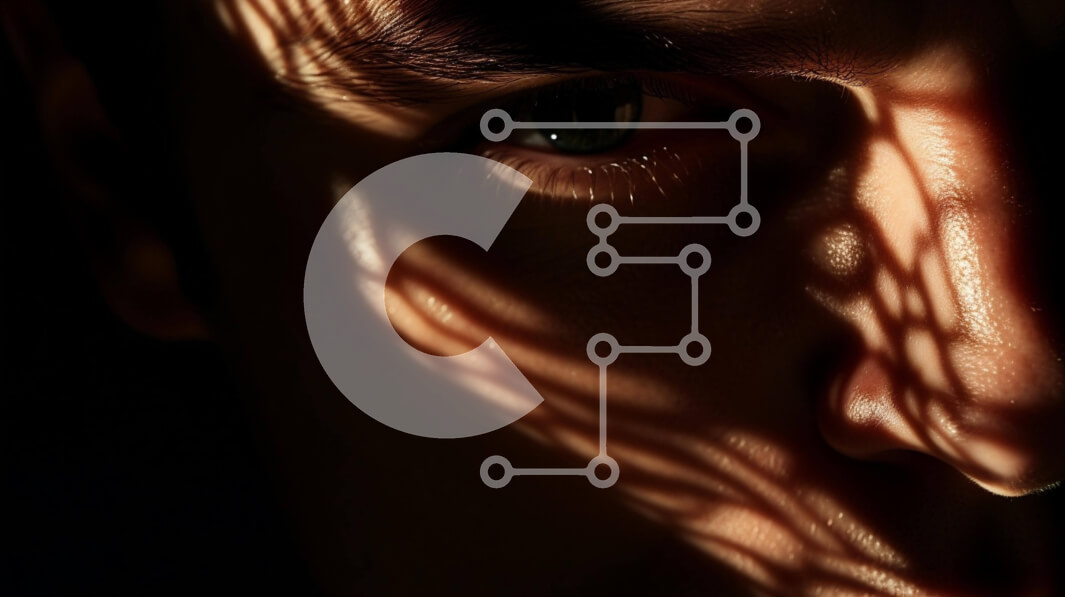 Intra Συλλεκτικό Ξύλινο Παζλ Plywood  4mm - Μυστηριώδες Αντρικό Πρόσωπο Μερικώς Επισκιασμένο από το Woven Net Shadow Σε Ξύλινο Κουτί - Διαστάσεις Puzzle: 10x10 cm – 25 κομμάτια