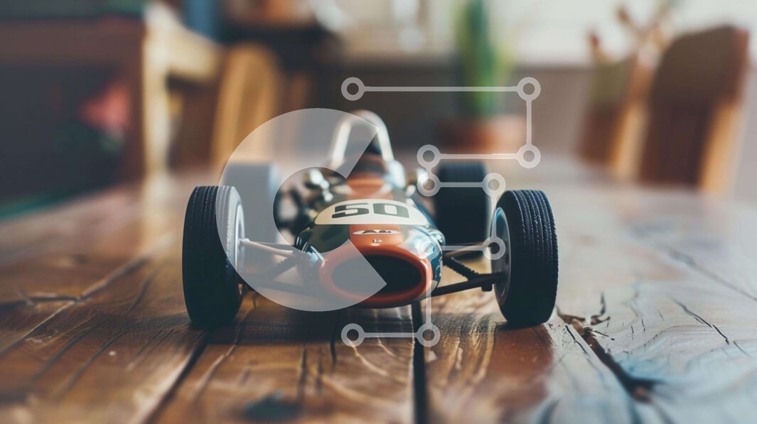 Intra Συλλεκτικό Ξύλινο Παζλ Plywood  4mm - Παιχνίδι αγωνιστικό αυτοκίνητο σε vintage ξύλινο τραπέζι Σε Ξύλινο Κουτί - Διαστάσεις: 10x10 cm – 25 κομμάτια