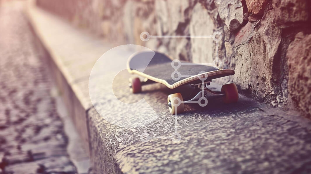 Intra Συλλεκτικό Ξύλινο Παζλ Plywood  4mm - Μικρό Skateboard που ακουμπάει στον πέτρινο τοίχο Σε Ξύλινο Κουτί - Διαστάσεις: 10x10 cm – 25 κομμάτια