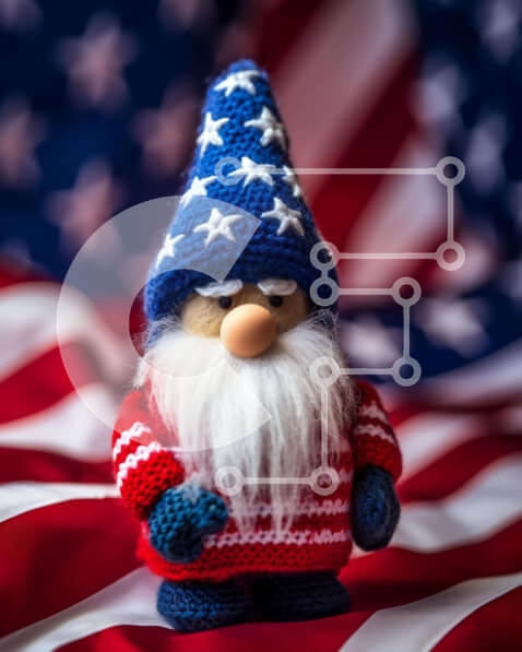 Intra Συλλεκτικό Ξύλινο Παζλ Plywood  4mm - Πατριωτικό παιχνίδι Gnome στην αμερικανική σημαία Σε Ξύλινο Κουτί - Διαστάσεις Puzzle: 10x10 cm – 25 κομμάτια