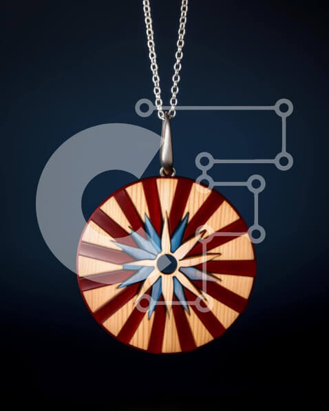 Intra Συλλεκτικό Ξύλινο Παζλ Plywood  4mm - Κυκλικό Ξύλινο μενταγιόν με κόκκινες, μπλε και λευκές ρίγες Σε Ξύλινο Κουτί - Διαστάσεις Puzzle: 10x10 cm – 25 κομμάτια