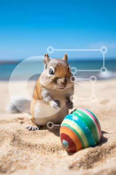 Σετ των 2 Intra Συλλεκτικό Ξύλινο Παζλ Plywood  4mm - Περίεργος σκίουρος που παίζει με πολύχρωμες μπάλες Σε Ξύλινο Κουτί - Διαστάσεις: 10x10 cm – 25 κομμάτια