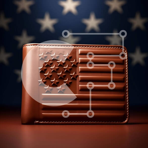 Intra Συλλεκτικό Ξύλινο Παζλ Plywood  4mm - Καφέ πορτοφόλι με σχέδιο αμερικανικής σημαίας Σε Ξύλινο Κουτί - Διαστάσεις: 10x10 cm – 25 κομμάτια