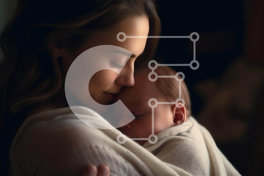 Intra Συλλεκτικό Ξύλινο Παζλ Plywood  4mm - Μητέρα αγκαλιάζει το νεογέννητο μωρό που κοιμάται με γεμιστά ζώα Σε Ξύλινο Κουτί - Διαστάσεις Puzzle: 10x10 cm – 25 κομμάτια