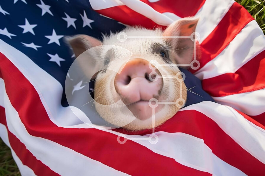 Σετ των 2 Intra Συλλεκτικό Ξύλινο Παζλ Plywood  4mm - Μικρό γουρούνι πίσω από την αμερικανική σημαία με τα αστέρια Σε Ξύλινο Κουτί - Διαστάσεις: 10x10 cm – 25 κομμάτια