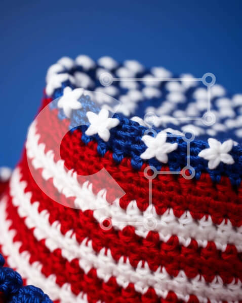 Intra Συλλεκτικό Ξύλινο Παζλ Plywood  4mm - Κροσέ Πατριωτικό καπέλο σε μπλε φόντο με αστέρια Σε Ξύλινο Κουτί - Διαστάσεις Puzzle: 10x10 cm – 25 κομμάτια