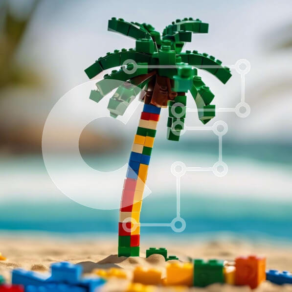 Intra Συλλεκτικό Ξύλινο Παζλ Plywood  4mm - Μικρός φοίνικας Lego στην παραλία Σε Ξύλινο Κουτί - Διαστάσεις: 10x10 cm – 25 κομμάτια