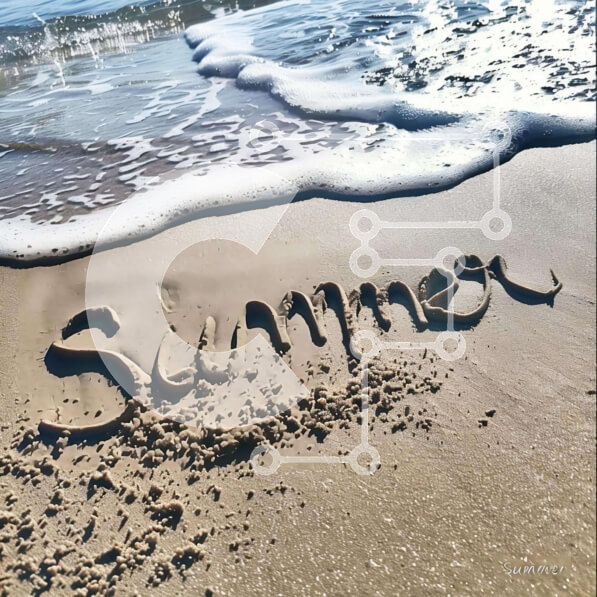 Intra Συλλεκτικό Ξύλινο Παζλ Plywood  4mm - Καλοκαιρινή σκηνή στην παραλία με το «Καλοκαίρι» γραμμένο στην άμμο και ανθρώπους που απολαμβάνουν τα κύματα Σε Ξύλινο Κουτί - Διαστάσεις Puzzle: 10x10 cm – 25 κομμάτια