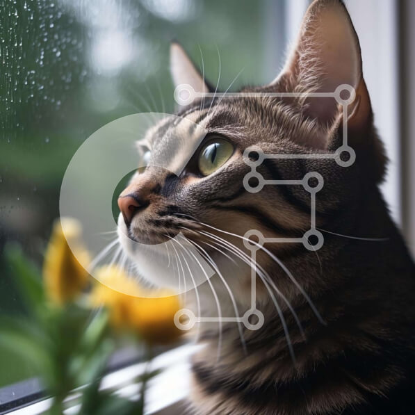 Intra Συλλεκτικό Ξύλινο Παζλ Plywood  4mm - Τιγρέ γάτα που απολαμβάνει θέα στη βροχερή μέρα Σε Ξύλινο Κουτί - Διαστάσεις: 10x10 cm – 25 κομμάτια