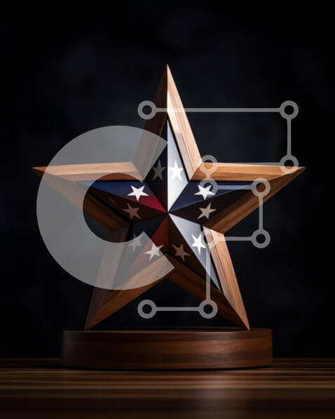 Intra Συλλεκτικό Ξύλινο Παζλ Plywood  4mm - Ξύλινο αστέρι με σχέδιο αμερικανικής σημαίας Σε Ξύλινο Κουτί - Διαστάσεις Puzzle: 10x10 cm – 25 κομμάτια