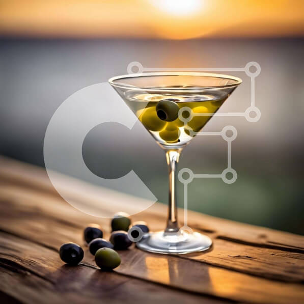 Σετ των 2 Intra Συλλεκτικό Ξύλινο Παζλ Plywood  4mm - Ποτήρι Martini με ελιές στο ηλιοβασίλεμα Σε Ξύλινο Κουτί - Διαστάσεις: 10x10 cm – 25 κομμάτια