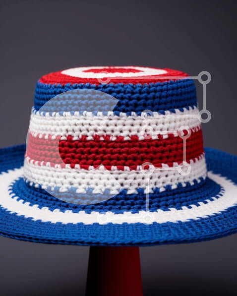 Intra Συλλεκτικό Ξύλινο Παζλ Plywood  4mm - Κόκκινο, λευκό και μπλε κροσέ καπέλο στο κόκκινο κύπελλο Σε Ξύλινο Κουτί - Διαστάσεις Puzzle: 10x10 cm – 25 κομμάτια