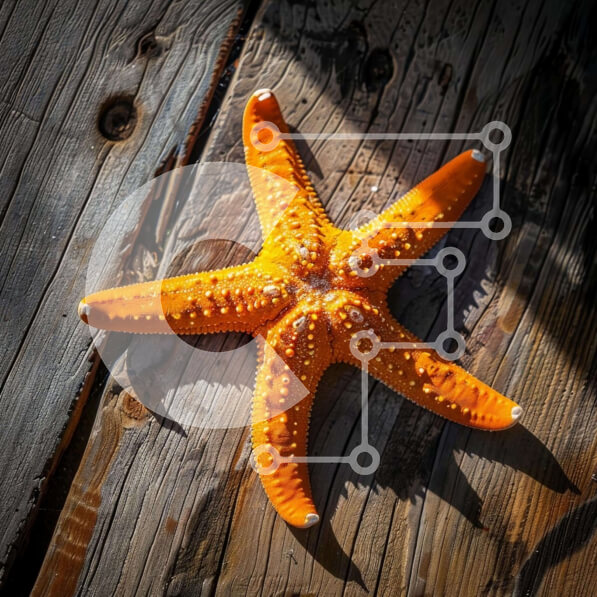 Intra Συλλεκτικό Ξύλινο Παζλ Plywood  4mm - Πορτοκαλί αστερίας σε ξύλινη επιφάνεια Σε Ξύλινο Κουτί - Διαστάσεις: 10x10 cm – 25 κομμάτια