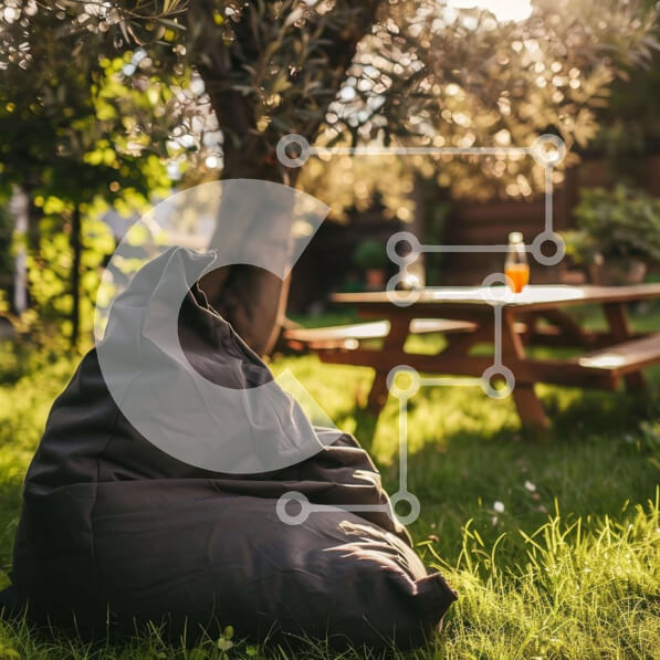 Intra Συλλεκτικό Ξύλινο Παζλ Plywood  4mm - Εξωτερική σκηνή φαγητού με τσάντα φασολιών και τραπέζια πικνίκ Σε Ξύλινο Κουτί - Διαστάσεις Puzzle: 10x10 cm – 25 κομμάτια