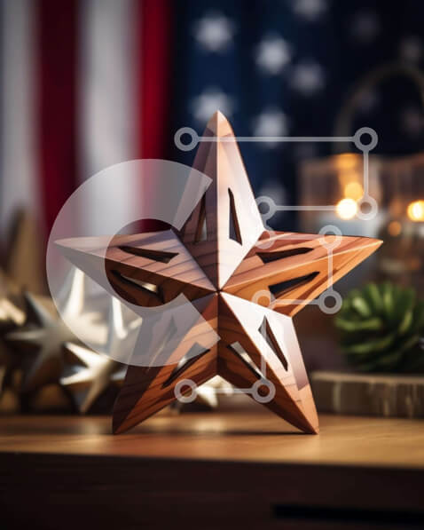 Intra Συλλεκτικό Ξύλινο Παζλ Plywood  4mm - Διακοσμητικό Ξύλινο Αστέρι με φόντο την αμερικανική σημαία Σε Ξύλινο Κουτί - Διαστάσεις Puzzle: 10x10 cm – 25 κομμάτια