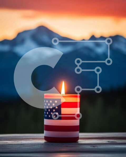 Intra Συλλεκτικό Ξύλινο Παζλ Plywood  4mm - Πατριωτικό κερί με τη σημαία των Ηνωμένων Πολιτειών και το ηλιοβασίλεμα Σε Ξύλινο Κουτί - Διαστάσεις Puzzle: 10x10 cm – 25 κομμάτια