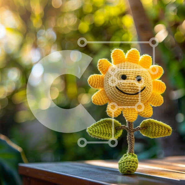 Intra Συλλεκτικό Ξύλινο Παζλ Plywood  4mm - Κροσέ κίτρινο ηλίανθο Σε Ξύλινο Κουτί - Διαστάσεις: 10x10 cm – 25 κομμάτια