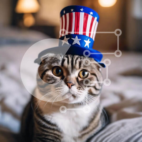 Intra Συλλεκτικό Ξύλινο Παζλ Plywood  4mm - Πατριωτική γάτα με καπέλο με αστέρια και ρίγες Σε Ξύλινο Κουτί - Διαστάσεις: 10x10 cm – 25 κομμάτια